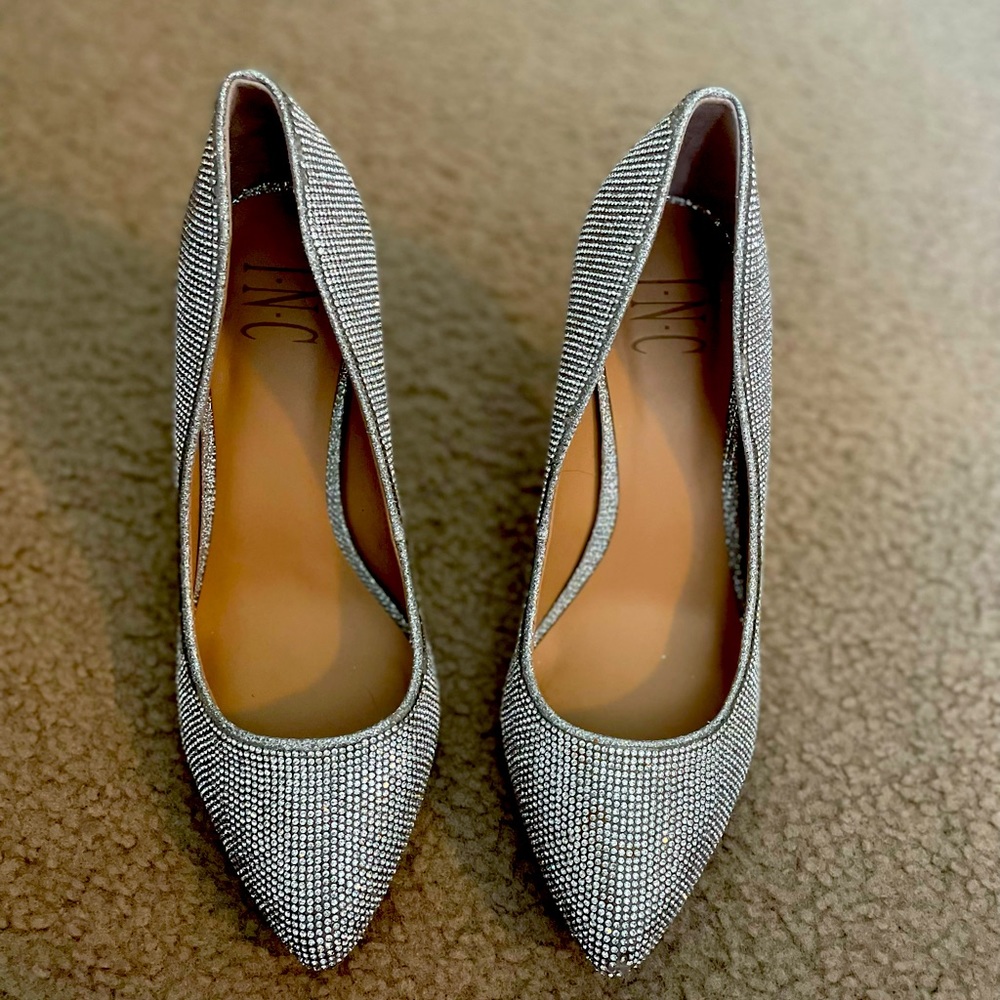 INC silver sparkle heels